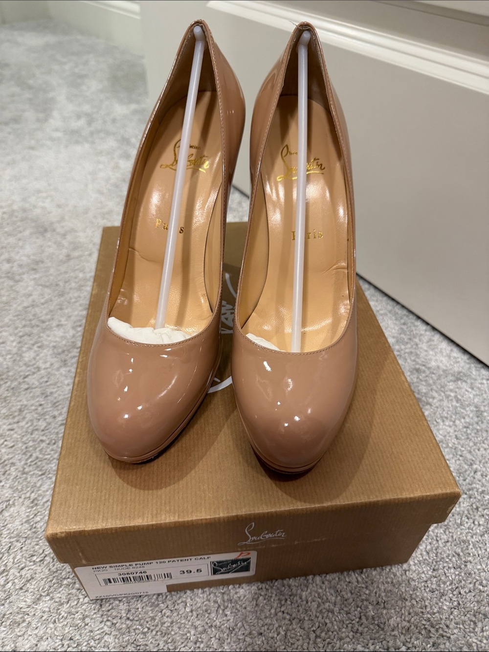 Christian Louboutin Nude Patent Round-Toe Stiletto Pumps